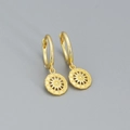Goldene S925 Sterling Silber Creolen mit Sternkompass-Sonnenstrahl-Anhänger-Ohrringen - 925er Silber / Gold
