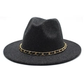 Detail of black wool fedora hat featuring a gold metal chain link band and felt texture - M (56-58cm) / Black