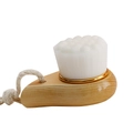 Face cleansing brush with natural beech wood handle, white bristles and cotton hanging rope - Gold Ring Polka Dot
