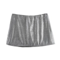 Silver checkered sequin mini skirt with ruched details and a shiny party style finish - XS / Gray