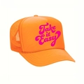 Berretto trucker arancione vivace con stampa Take It Easy e retro in rete traspirante da outdoor - Taglia unica / Arancione