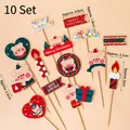 10-piece Christmas cupcake topper set with Santa bear, gift box and merry flags - Christmas Bear Decor Kit 10 Sets