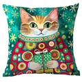 Detail of artistic watercolor cat print on textured Christmas cushion cover fabric - Pattern TQDS72-8