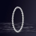 Detailed macro shot of twisted silver stainless steel ring with elegant rope texture - US 5 / Silver