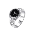 Creative silver watch-shaped ring with black dial and white cubic zirconia accents - Adjustable Open / Silver Black (Black Dial)