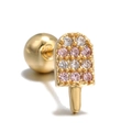 Gold popsicle earrings with pink and white cubic zirconia and screw-back closure - Ice Pop / Gold
