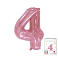 Light pink number 4 foil balloon with metallic finish and retail card packaging - 40-inch Jelly Powder With 4 Paper Cards