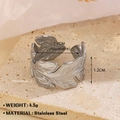 Adjustable silver leaf design stainless steel ring with hollow textures and 1.2cm width - Steel (768 Leaf)