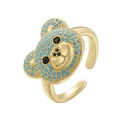 Close-up of teddy bear ring with blue micro-inlaid stones and 18K gold plating - Gold With Lake Blue Zircon