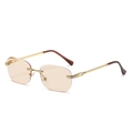 Retro rimless sunglasses with champagne square lenses and gold rhinestone metal frame - Gold Frame Light Tea C8