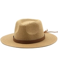 Cappello da sole classico in paglia con fascia in pelle marrone per spiaggia e vacanze - M(56-58cm) / Cachi