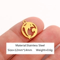 Golden stainless steel dolphin charm pendant for handmade jewelry making 12mm x 14mm - Dolphin-DY1080-2