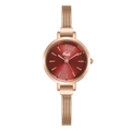 Reloj Gedi de mujer en oro rosa con esfera roja de sol y correa de malla de acero - Oro Rosa / Esfera Roja