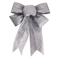 Fiocco di Natale argento glitterato per albero e decorazioni natalizie brillanti - 17cm / Argento