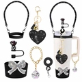 5-piece black and gold Stanley cup accessory set with heart charm and glitter straw cap - Black Gold Glitter 5pcs Set