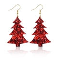 Festive sparkling red sequin Christmas tree drop earrings with elegant gold-tone hooks - Red