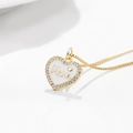 Golden MAMA heart pendant necklace with white enamel and sparkling zircon accents - White Enamel Heart Mama