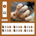 Amber brown cat eye and plaid press-on nail set with 30 pieces in various sizes - Glue Type / Amber Plaid (MY123)