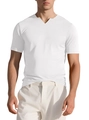 Men's white stretch sport T-shirt with Henley V-neck design and premium knit cotton texture - White