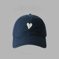 Navy blue cotton baseball cap featuring a white embroidered heart patch on the front - 55-59CM / Navy Blue