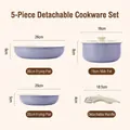 Lavender purple 5-piece non-stick cookware set with detachable handle and cream coating - 6-piece Set | [family Pack] Lavender Purple | Free Pot Holder / Brand New Secondary Lock Handle