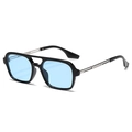 Classic double-bridge sunglasses with black frame and light blue lenses for men and women - Black Frame Blue
