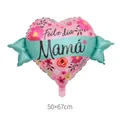 Pink heart-shaped Mother's Day foil balloon with floral prints, 50x67cm size - Spanish Mother's Day Heart Ribbon
