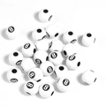 Spherical white acrylic beads featuring black number 8 print for handmade jewelry - 12mm White Billiards No.8