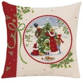 Christmas pillow cover with vintage family tree decoration scene and red ribbon detail - 45*45cm (No Insert) / Style-7 (Decorating Tree Scene)
