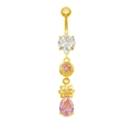 Détail d'un piercing de nombril à fleurs avec goutte rose et zircons ronds blancs - Rose Violet(24060701-7)