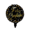 Globo Feliz Cumpleaños redondo de 18 pulgadas negro y dorado para decoración de fiesta - Puntos Negros Cumpleaños Español Redondo