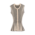 Vintage beige and black striped knit vest with button-front closure on white background - S / Tops / Beige Black Striped
