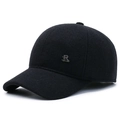 Schwarze Herren Winter-Baseballkappe aus Wolle mit metallischem SR-Logo an der Seite - Verstellbar / Schwarz