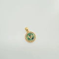 18k gold plated round pendant with turquoise shell inlay, birds and white zircons - Bird / Gold (Abalone Shell)