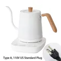 White gooseneck electric kettle with wood grain handle and 110V US plug detail - Type A White Wood Grain Handle US Plug 110V