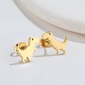 Orecchini a perno a forma di dinosauro pixel dorati minimalisti con finitura lucida - 509 Dinosauro Pixel / Oro