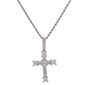 Silver 18k brass cross necklace with twisted rope chain and cubic zirconia pave - Silver Hip Hop Pave Cross
