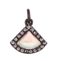 Élégant pendentif en éventail métal noir avec opale rose et bordure en zircon étincelant - Éventail en Bronze