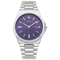 Men's quartz watch with solid silver stainless steel strap and purple checkered dial - Purple Dial Silver Strap (S1111G-SR-PP-SSG)