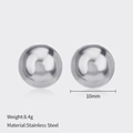 Polished 10mm stainless steel ball stud earrings in silver finish weighing 8.4g per pair - 10mm / Steel