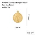 Detail van de 15mm vergulde roestvrijstalen munt hanger van de Franse Republiek - PT0489-Goud Napoleon Hoofd 15mm