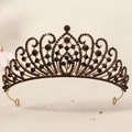 Elegant bronze alloy Halloween crown with black rhinestones for parties and events - Bronze/Vintage Gemstone