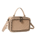 Elegante borsa beige a tracolla trapuntata con catena e manico superiore stile scatola - Cachi