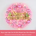 Pink Christmas wreath 40cm with warm LED lights and golden Merry Christmas sign - Warm White Lights Decoration / 40cm