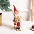 Christmas Santa Claus skiing ornament with red knit hat and wooden skis on plaid cloth - Skiing (31x14cm)