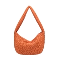 Orange quilted hobo bag with 3D flower patterns and a stylish wide shoulder strap - Orange