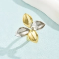 Elegante anello a quadrifoglio bicolore in oro 18K e argento con finitura lucida - Aperto Regolabile / Bicolore Oro e Argento - Fiore