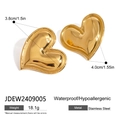 Detail of 18k gold plated heart earrings with size and waterproof specs - Large Twist Texture Style (JDEW2409005)