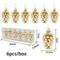 6er-Set Tannenzapfen-Weihnachtsschmuck in Gold mit Schneeeffekt und goldenen Schnüren - 6 Stk/Box / Gold