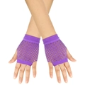 Detalle de guantes de rejilla morados elásticos con diseño de medio dedo estilo punk - Talla única / Púrpura (6501)